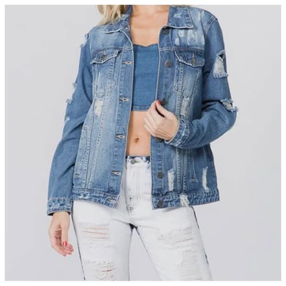 FASHION TOUR DISTRESSED DENIM JACKET - Picture 4 of 4